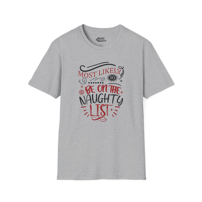 most likely to be on the naughty list christmas t-shirt sport grey t-shirt uk Christmas gift idea
