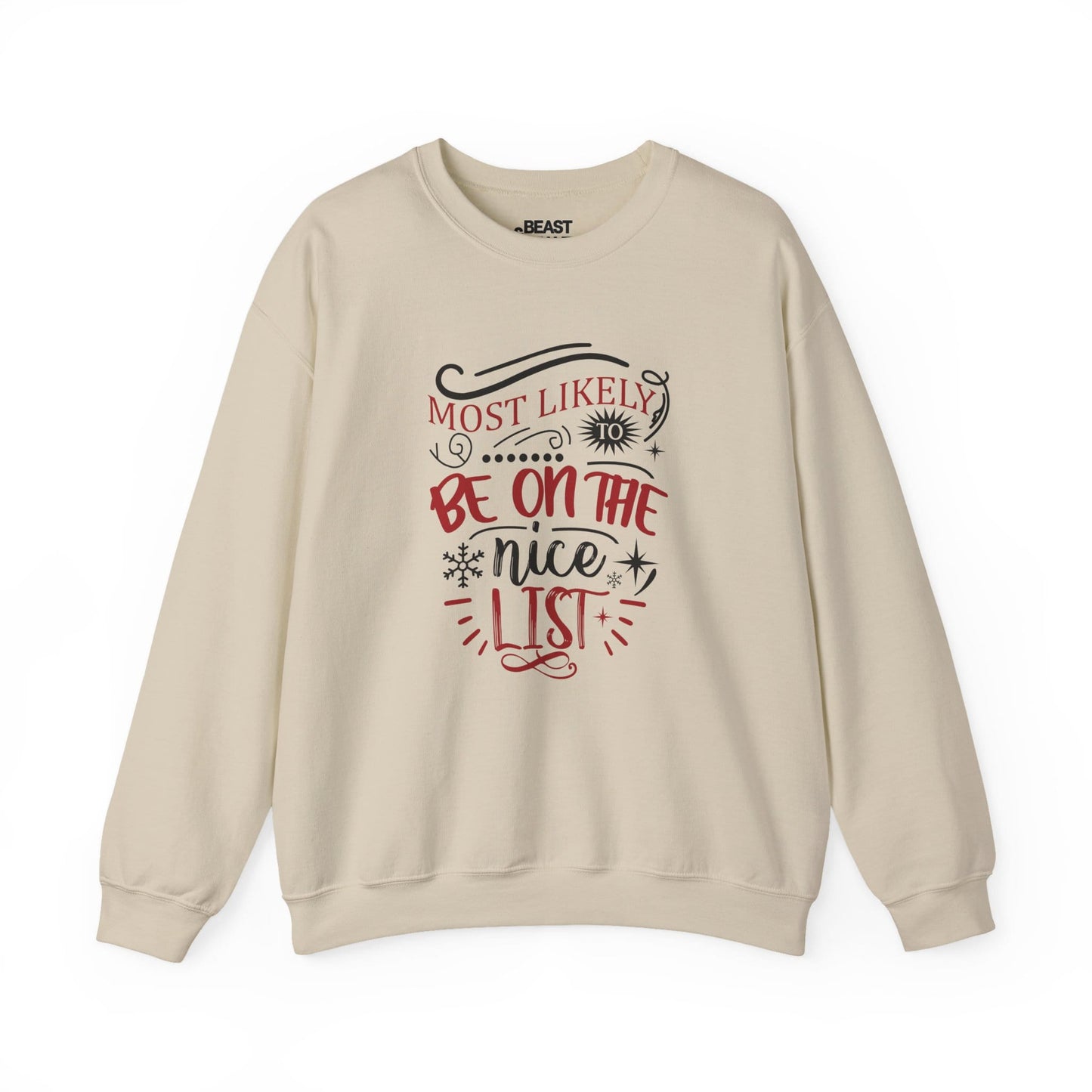 most likely to be on the nice list christmas sweatshirt sand sweatshirt uk Christmas gift idea
