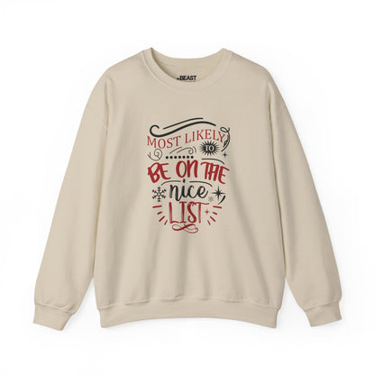 most likely to be on the nice list christmas sweatshirt sand sweatshirt uk Christmas gift idea