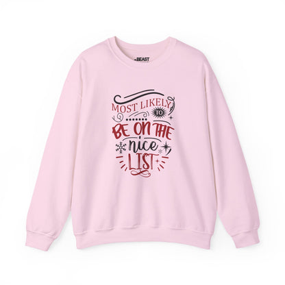 most likely to be on the nice list christmas sweatshirt light pink sweatshirt uk Christmas gift idea