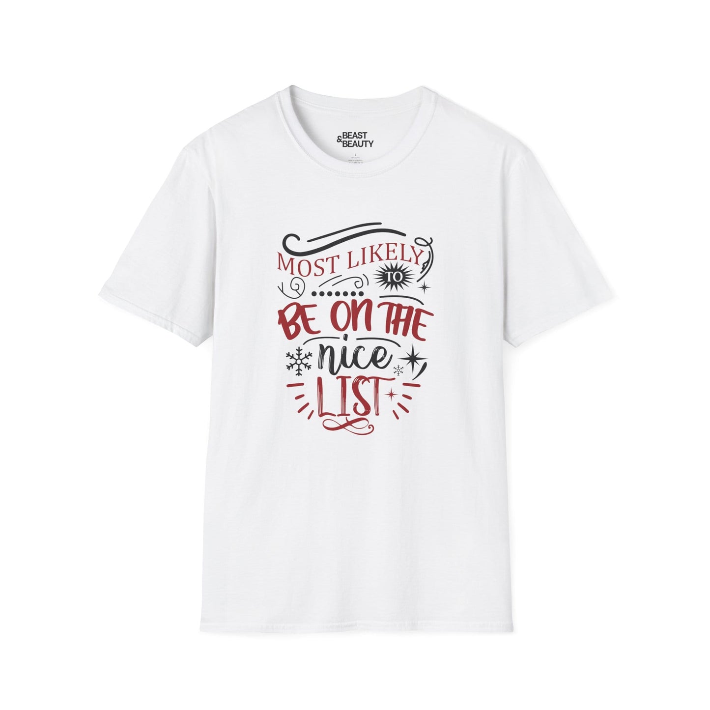 most likely to be on the nice list christmas t-shirt white t-shirt uk Christmas gift idea
