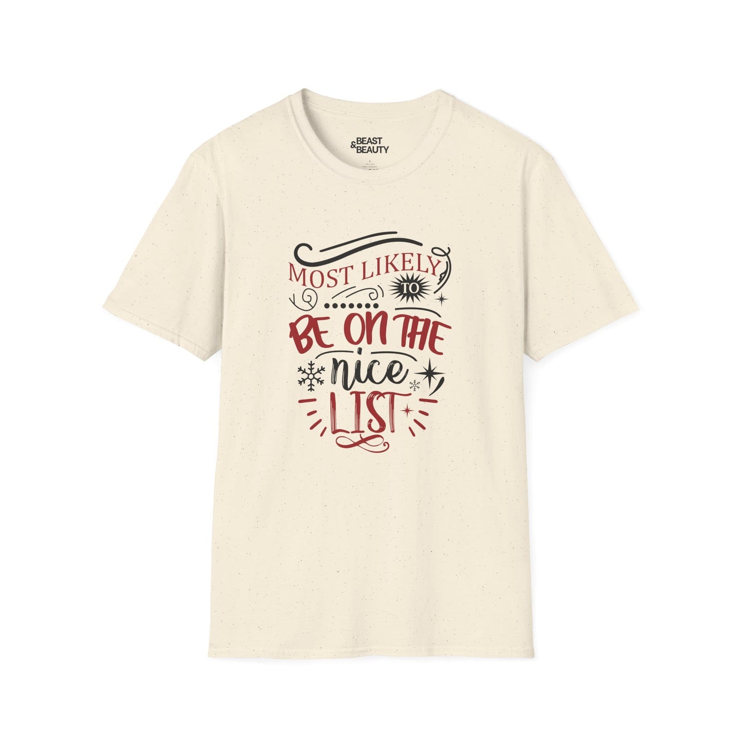 most likely to be on the nice list christmas t-shirt natural t-shirt uk Christmas gift idea