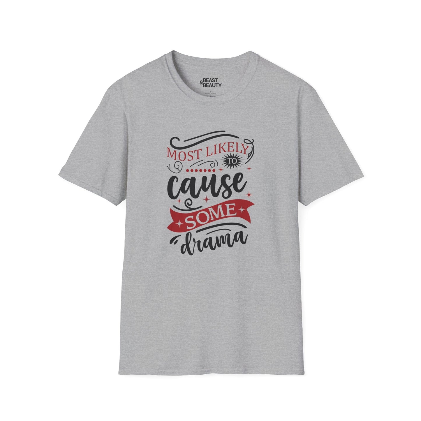 most likely to cause some drama christmas t-shirt sport grey t-shirt uk Christmas gift idea