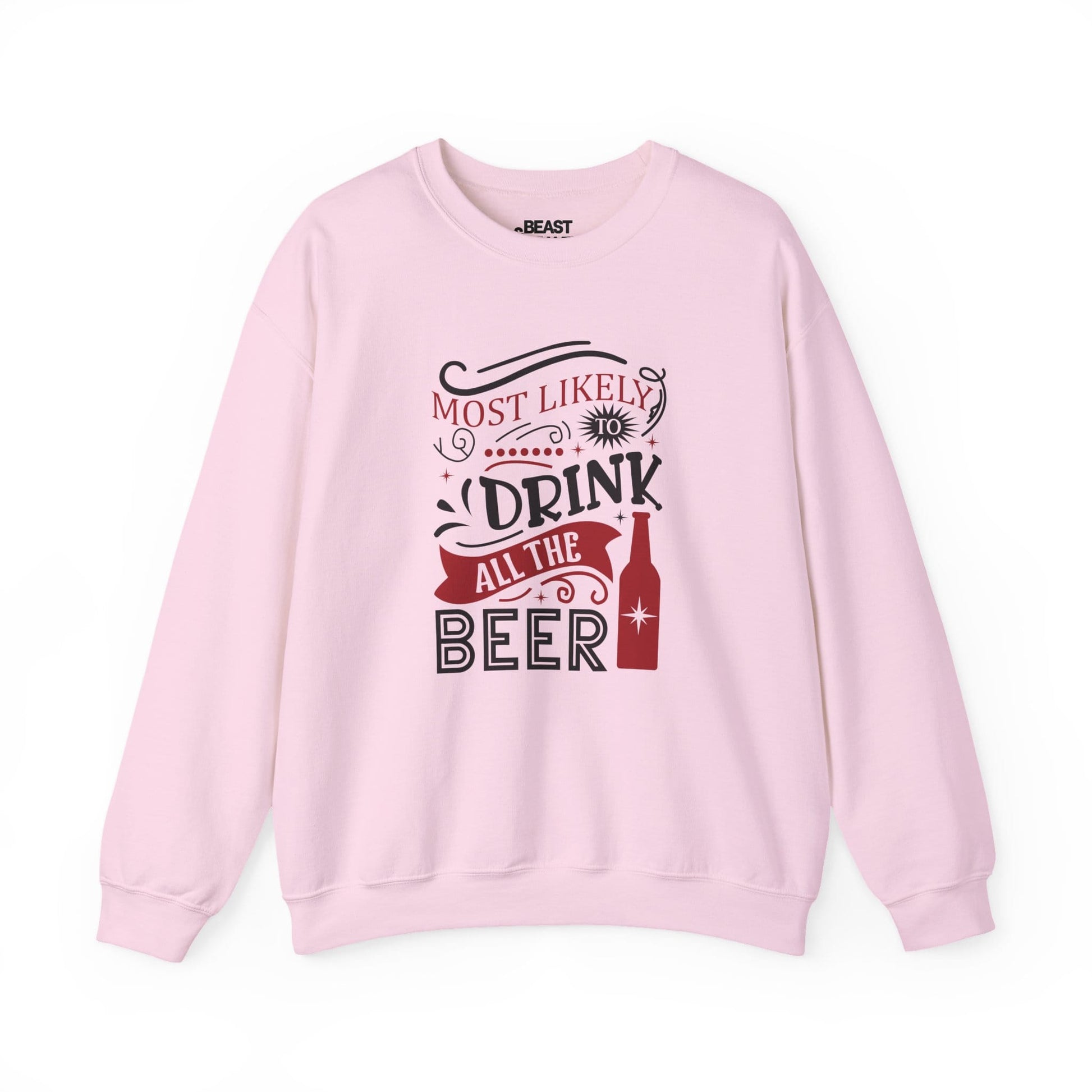 most likely to drink all the beer christmas sweatshirt light pink sweatshirt uk Christmas gift idea