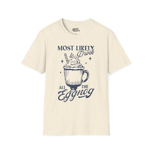 most likely to drink all the eggnog christmas t-shirt natural t-shirt uk Christmas gift idea