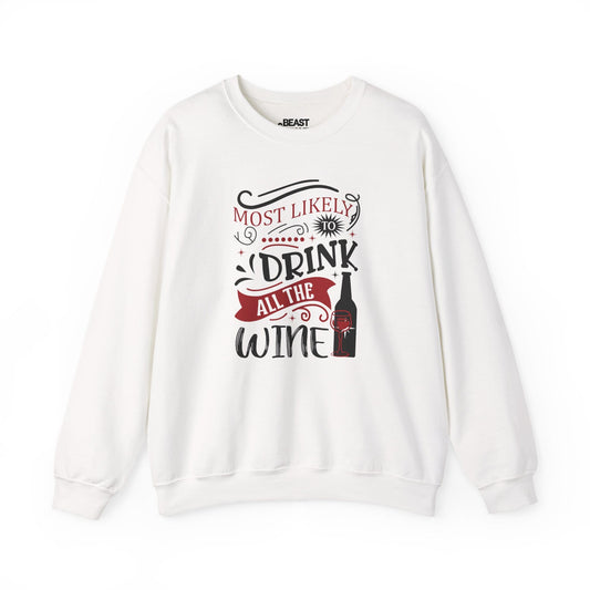 most likely to drink all the wine christmas sweatshirt white sweatshirt uk Christmas gift idea
