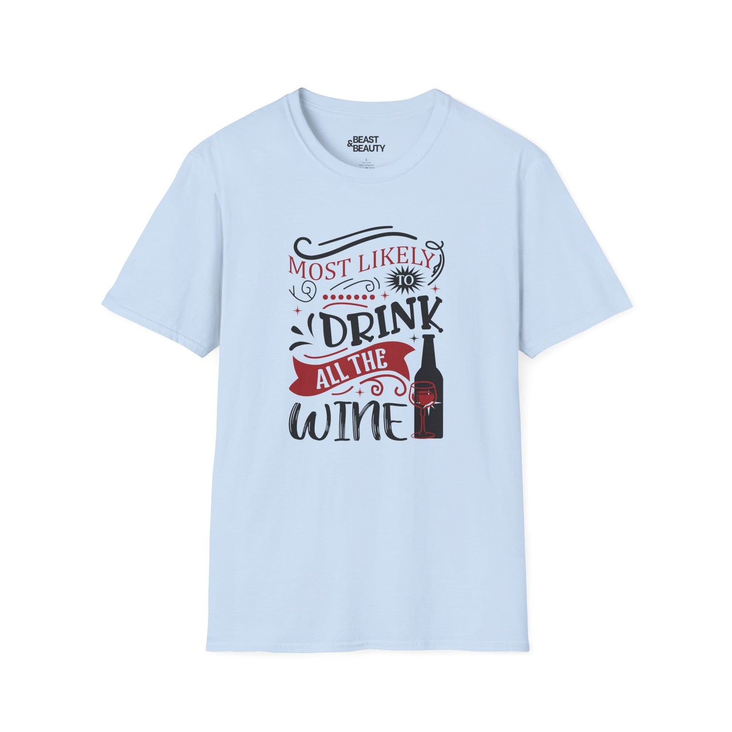 most likely to drink all the wine christmas t-shirt light blue t-shirt uk Christmas gift idea