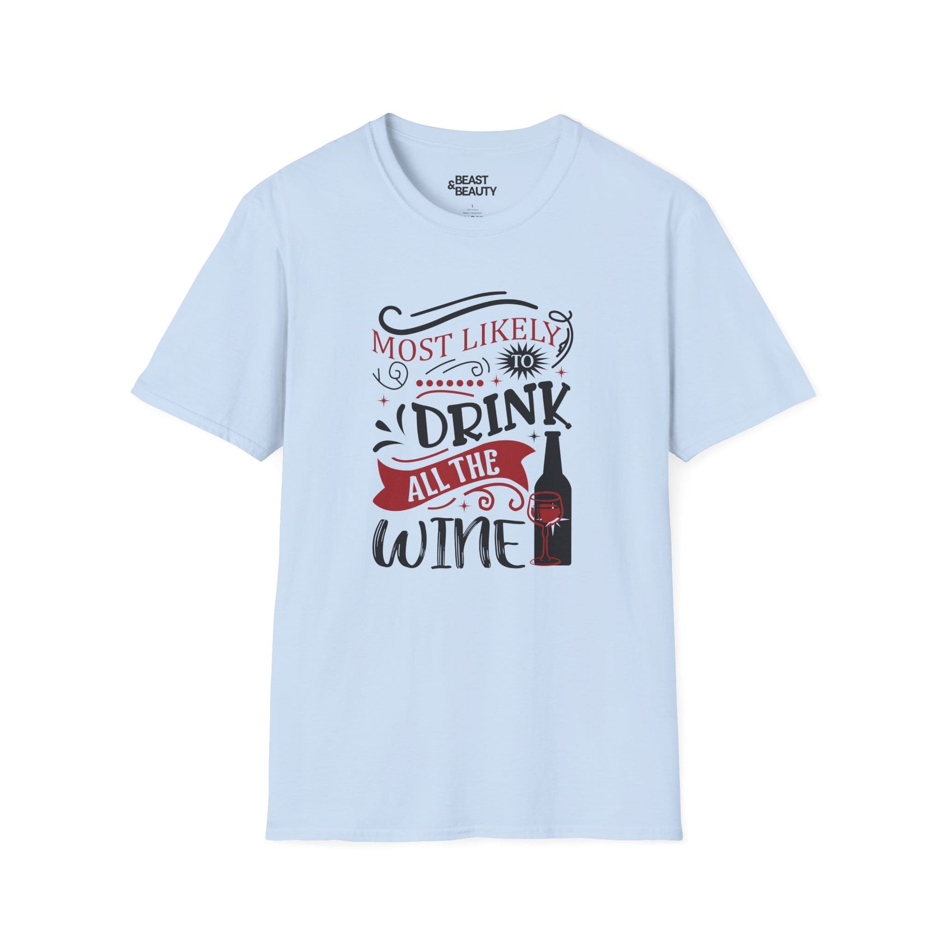 most likely to drink all the wine christmas t-shirt light blue t-shirt uk Christmas gift idea