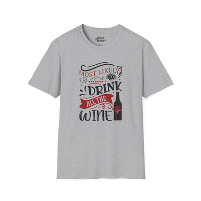 most likely to drink all the wine christmas t-shirt sport grey t-shirt uk Christmas gift idea