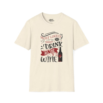 most likely to drink all the wine christmas t-shirt natural t-shirt uk Christmas gift idea