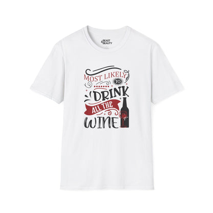 most likely to drink all the wine christmas t-shirt white t-shirt uk Christmas gift idea