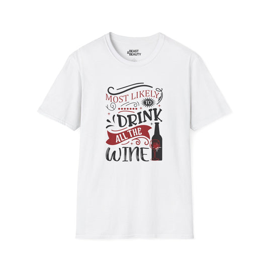 most likely to drink all the wine christmas t-shirt white t-shirt uk Christmas gift idea