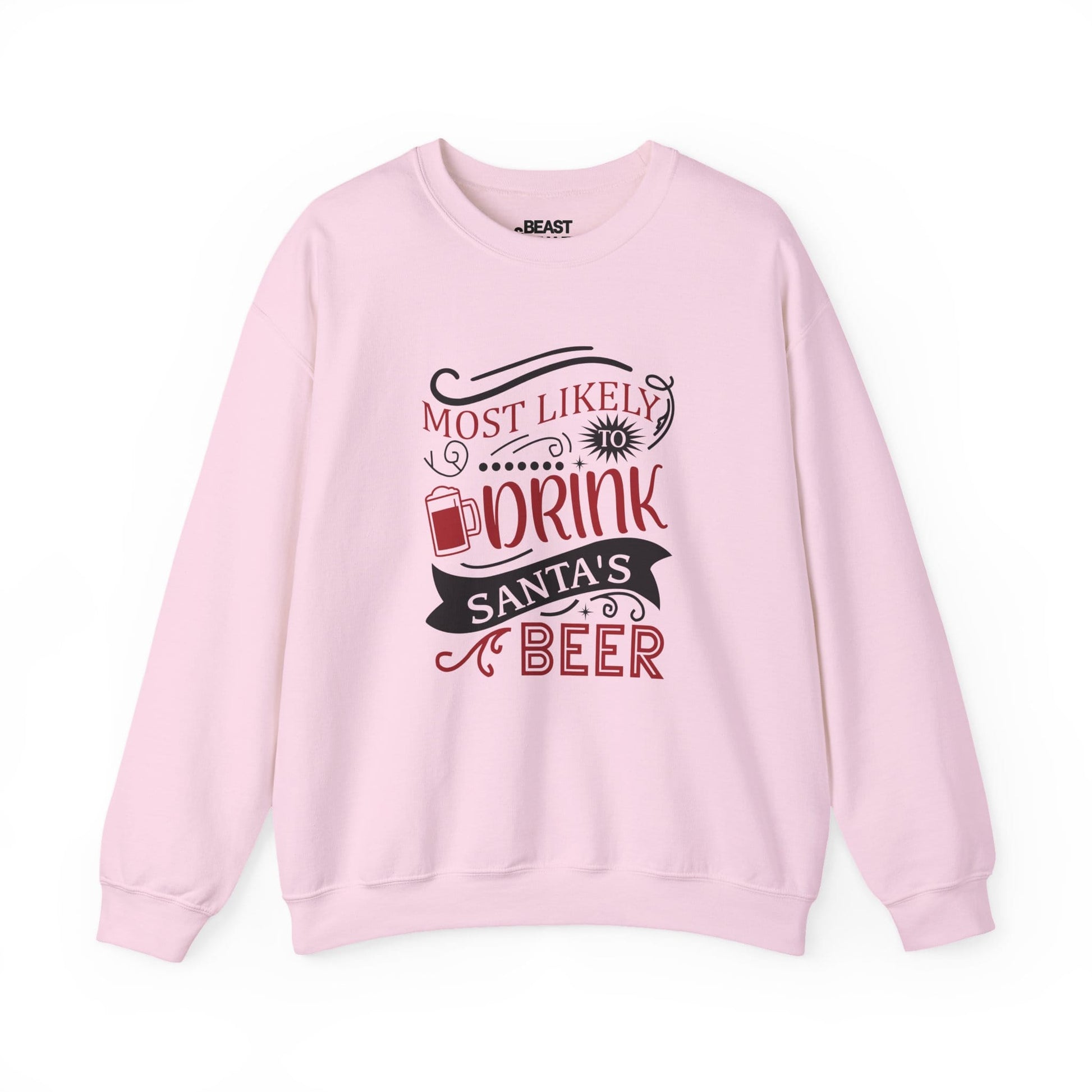 most likely to drink santa s beer christmas sweatshirt light pink sweatshirt uk Christmas gift idea