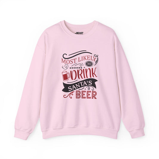 most likely to drink santa s beer christmas sweatshirt light pink sweatshirt uk Christmas gift idea