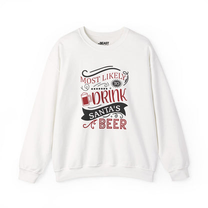 most likely to drink santa s beer christmas sweatshirt white sweatshirt uk Christmas gift idea
