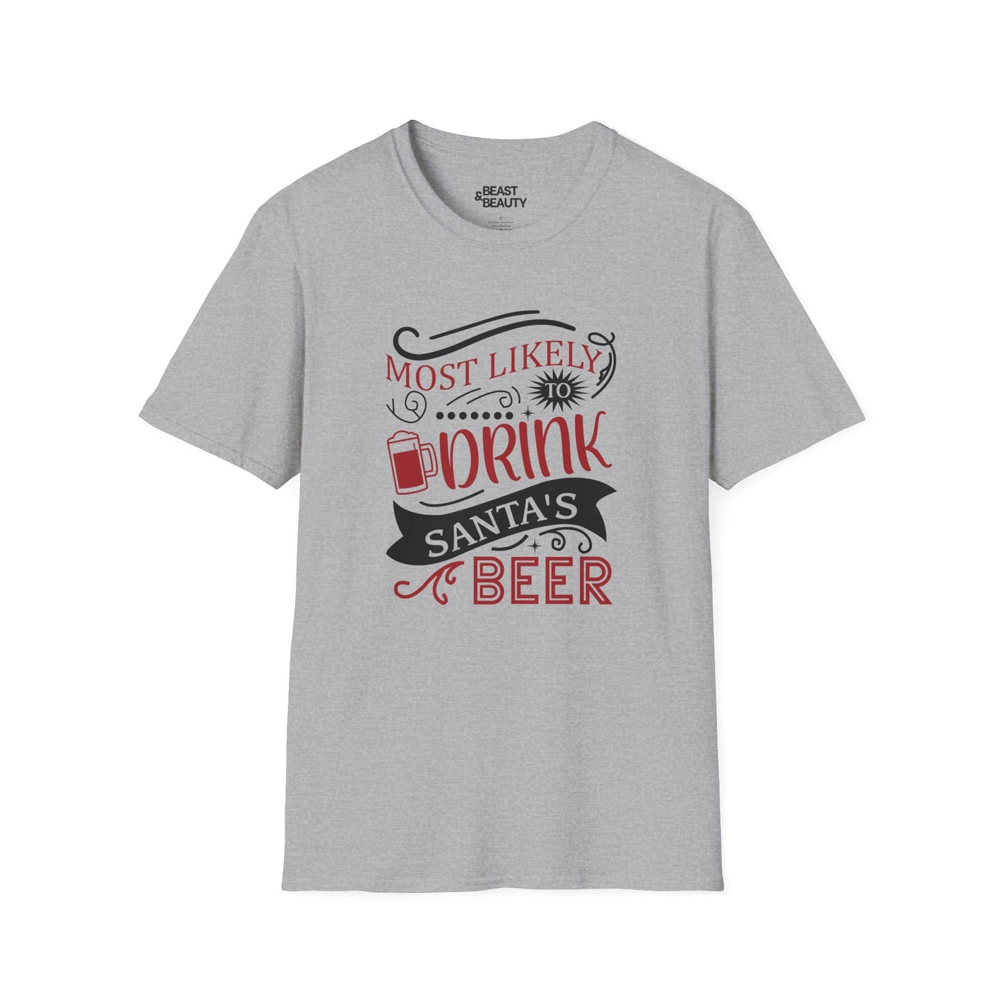most likely to drink santa s beer christmas t-shirt sport grey t-shirt uk Christmas gift idea