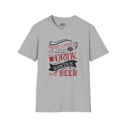 most likely to drink santa s beer christmas t-shirt sport grey t-shirt uk Christmas gift idea