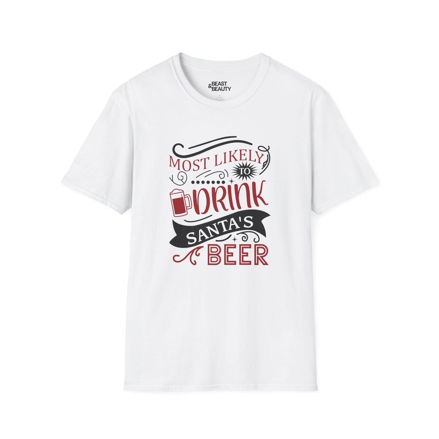 most likely to drink santa s beer christmas t-shirt white t-shirt uk Christmas gift idea