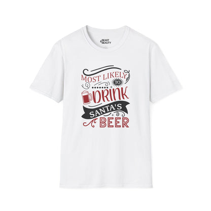 most likely to drink santa s beer christmas t-shirt white t-shirt uk Christmas gift idea