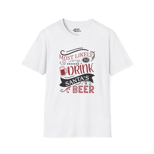 most likely to drink santa s beer christmas t-shirt white t-shirt uk Christmas gift idea