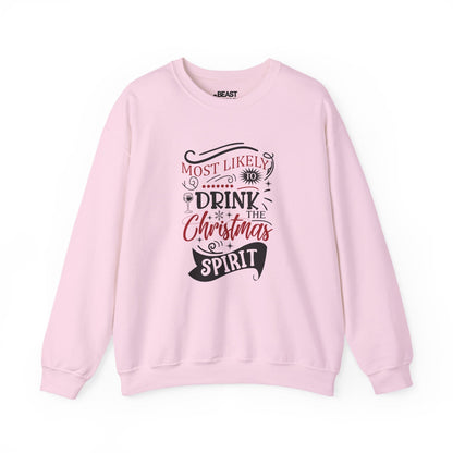 most likely to drink the christmas spirit sweatshirt light pink sweatshirt uk Christmas gift idea