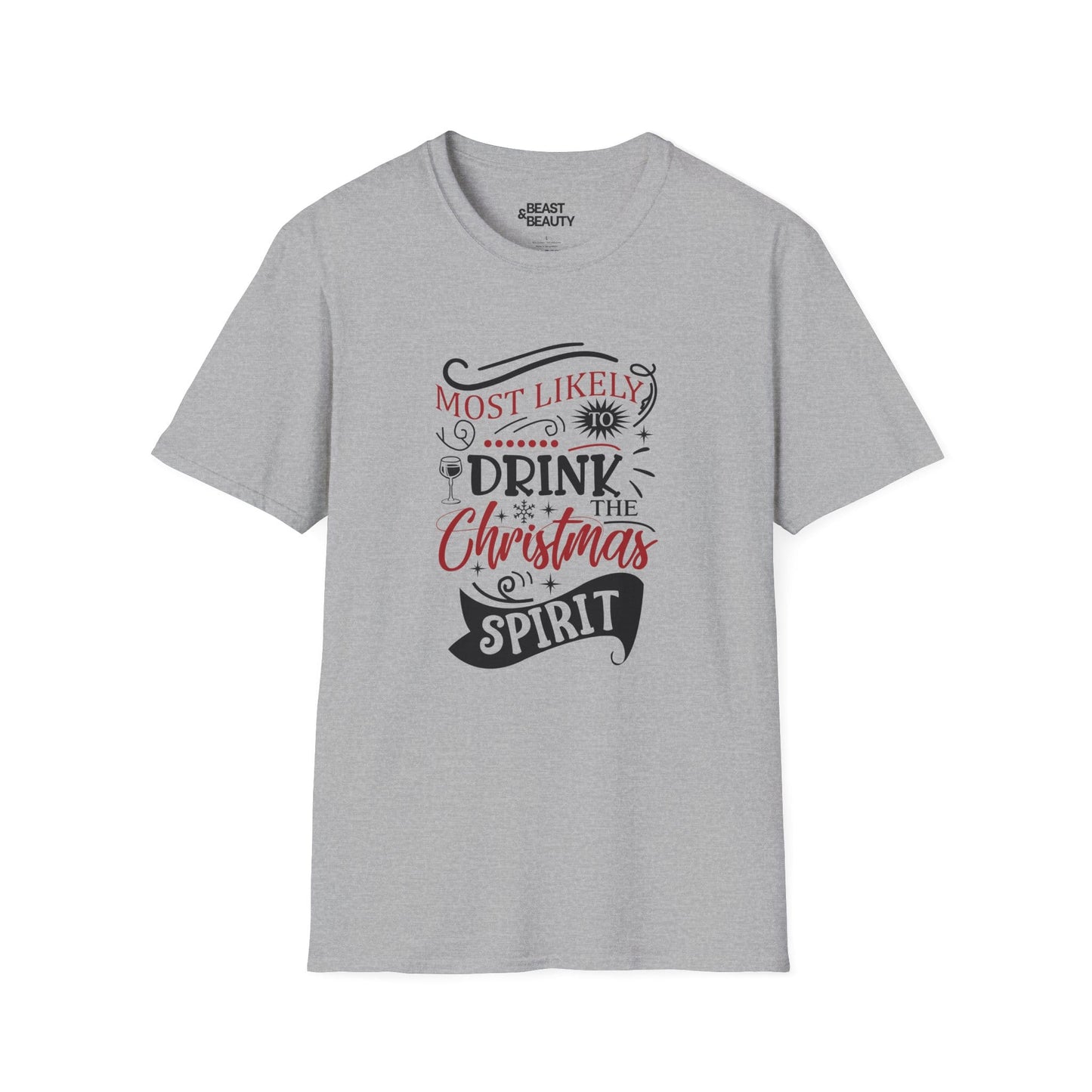 most likely to drink the christmas spirit t-shirt sport grey t-shirt uk Christmas gift idea