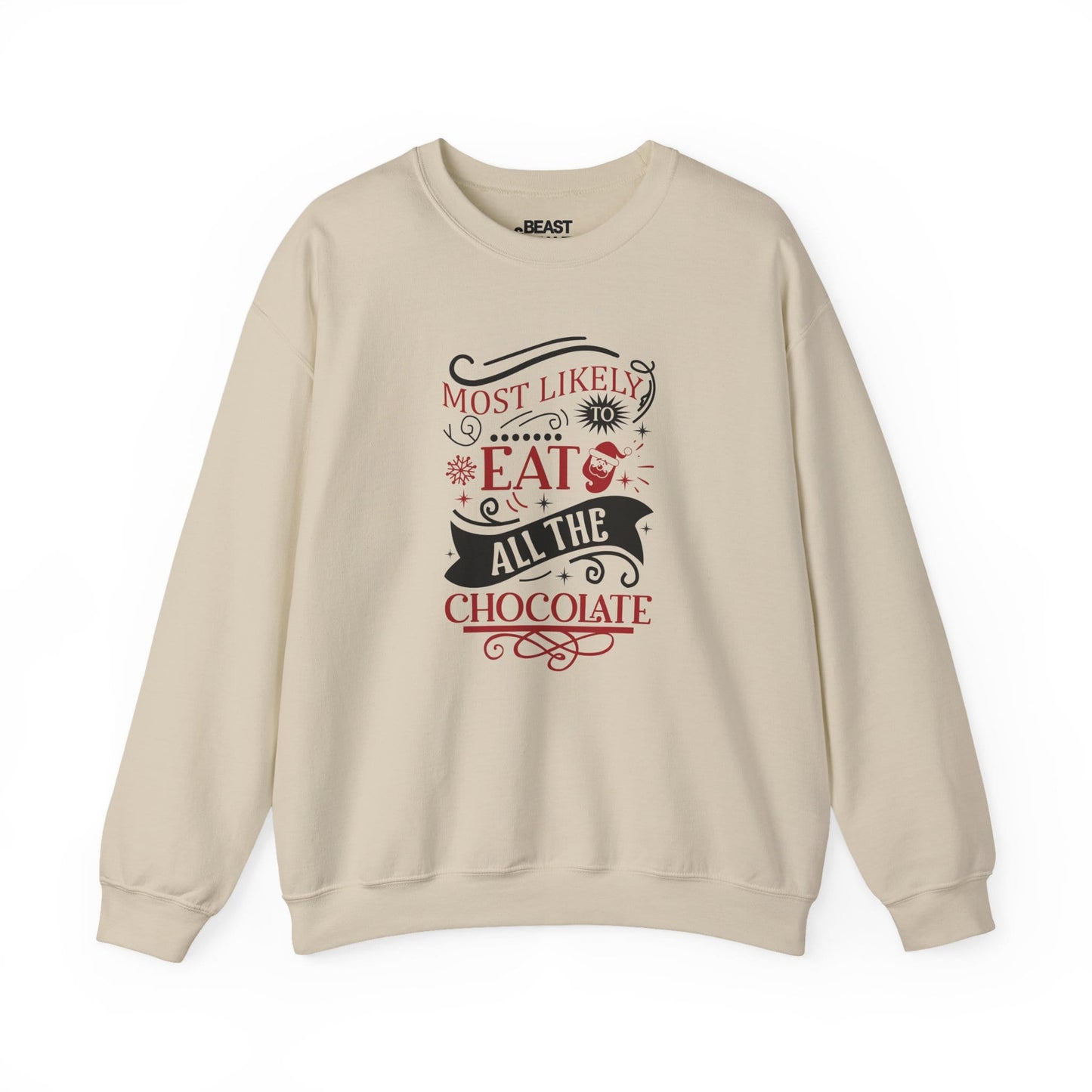 most likely to eat all the chocolate christmas sweatshirt sand sweatshirt uk Christmas gift idea