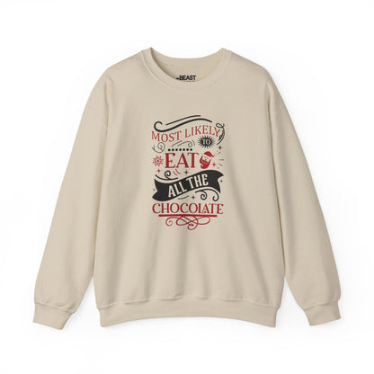 most likely to eat all the chocolate christmas sweatshirt sand sweatshirt uk Christmas gift idea
