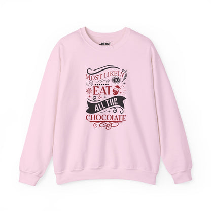 most likely to eat all the chocolate christmas sweatshirt light pink sweatshirt uk Christmas gift idea