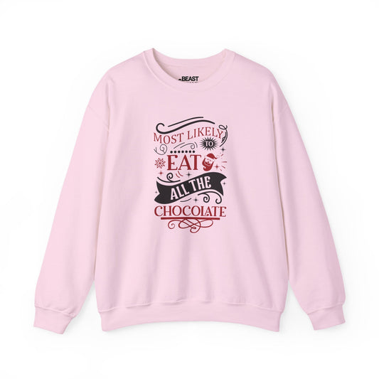 most likely to eat all the chocolate christmas sweatshirt light pink sweatshirt uk Christmas gift idea