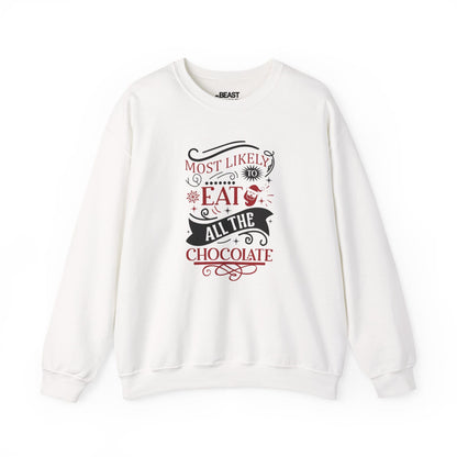 most likely to eat all the chocolate christmas sweatshirt white sweatshirt uk Christmas gift idea