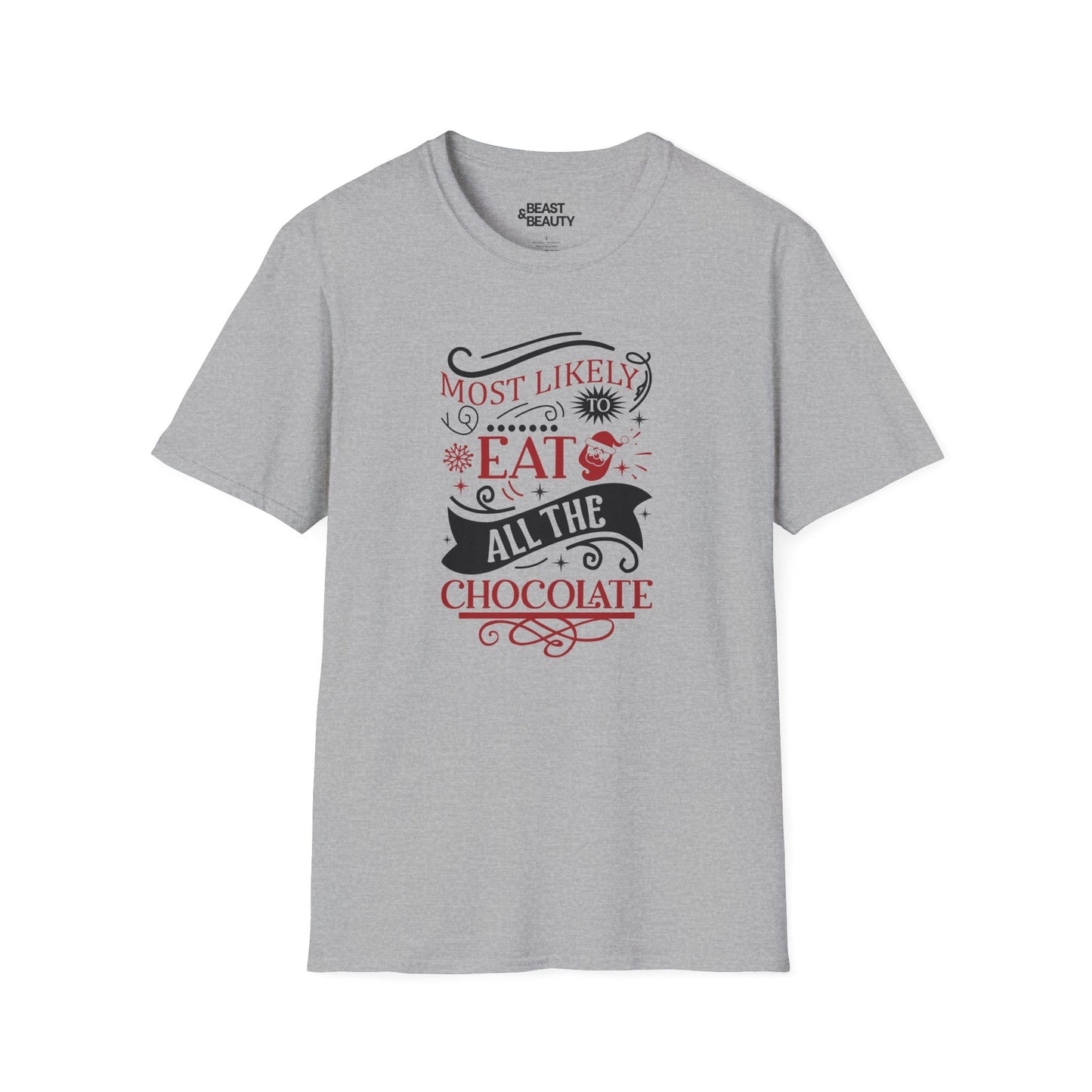 most likely to eat all the chocolate christmas t-shirt sport grey t-shirt uk Christmas gift idea