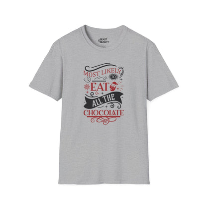 most likely to eat all the chocolate christmas t-shirt sport grey t-shirt uk Christmas gift idea