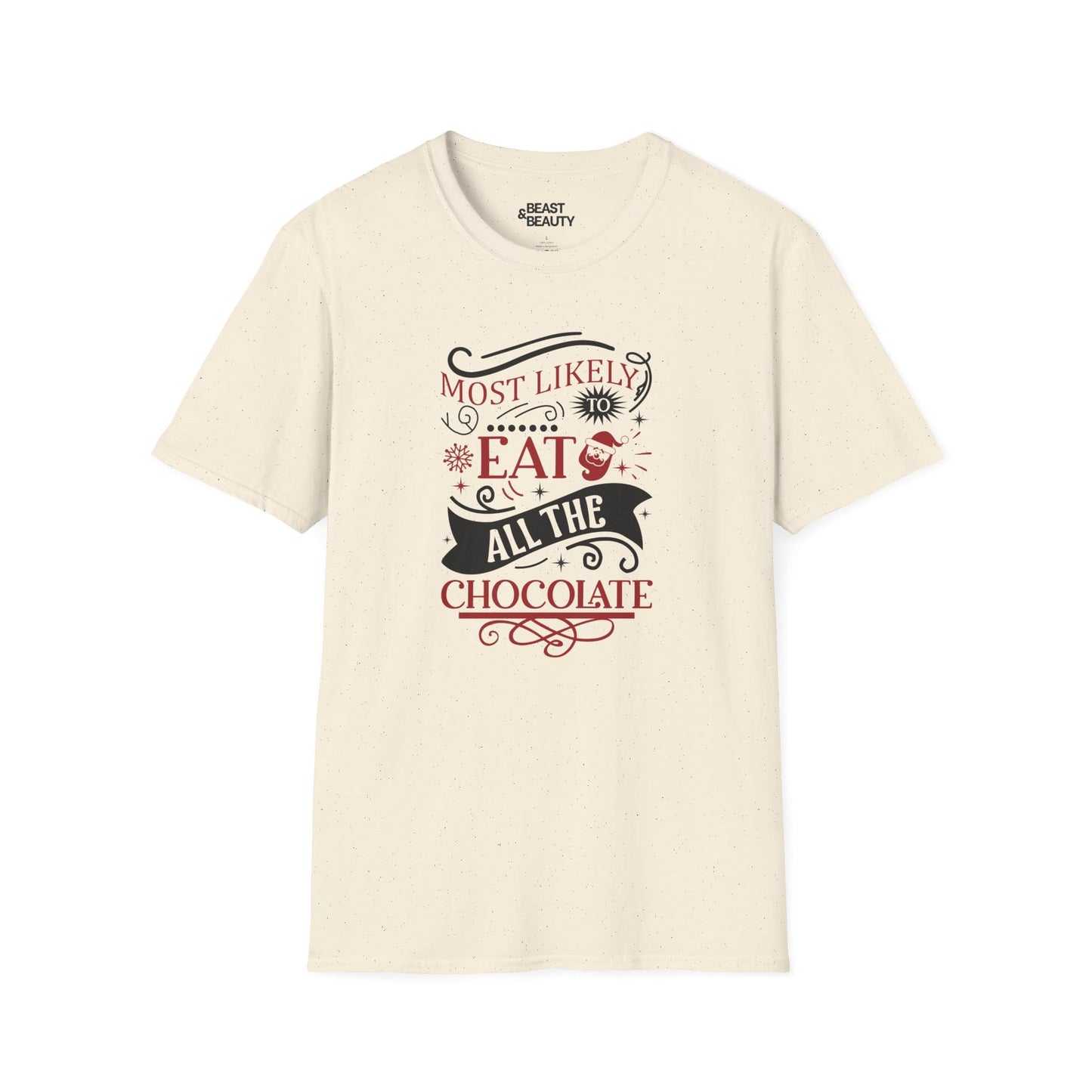 most likely to eat all the chocolate christmas t-shirt natural t-shirt uk Christmas gift idea