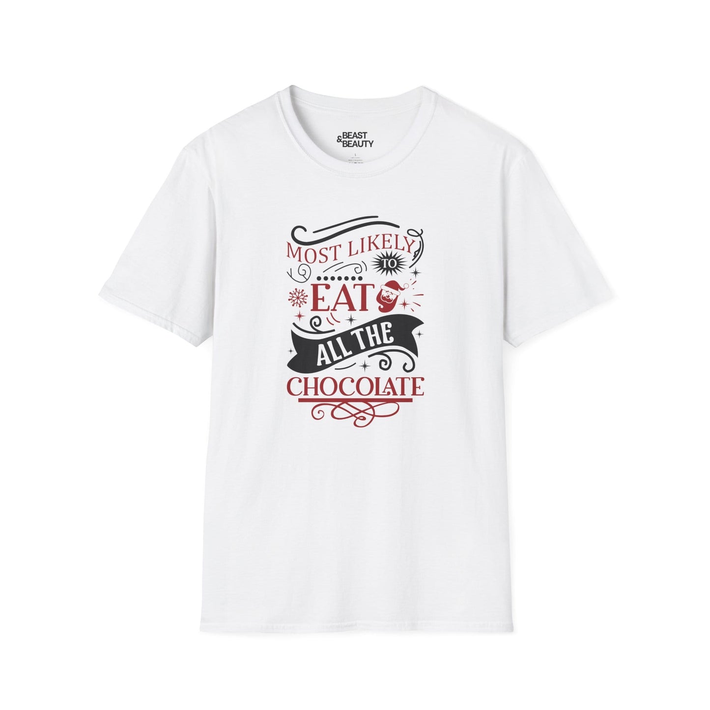 most likely to eat all the chocolate christmas t-shirt white t-shirt uk Christmas gift idea