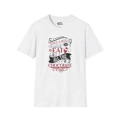 most likely to eat all the chocolate christmas t-shirt white t-shirt uk Christmas gift idea
