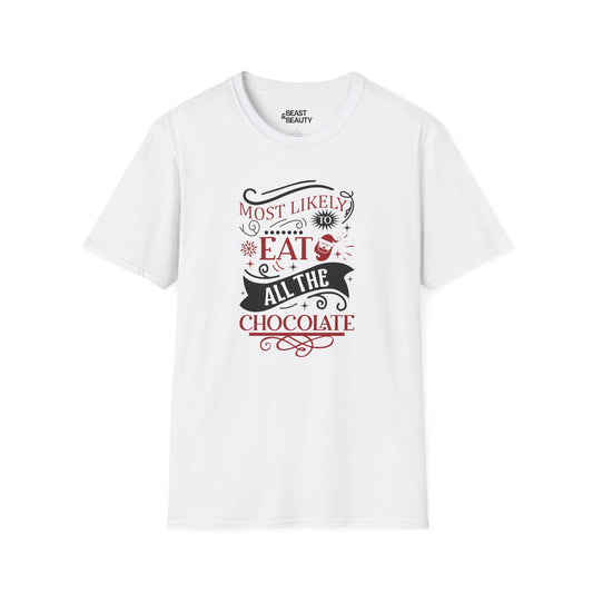 most likely to eat all the chocolate christmas t-shirt white t-shirt uk Christmas gift idea