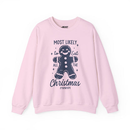 most likely to eat all the christmas cookies sweatshirt light pink sweatshirt uk Christmas gift idea
