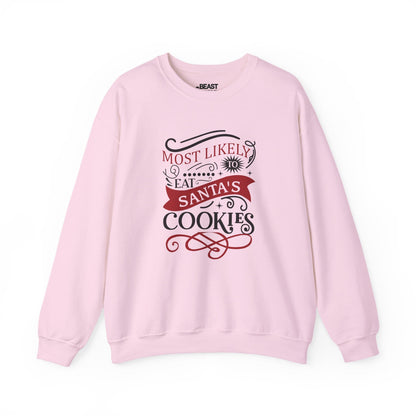 most likely to eat santa s cookies christmas sweatshirt light pink sweatshirt uk Christmas gift idea