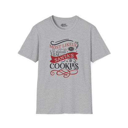 most likely to eat santa s cookies christmas t-shirt sport grey t-shirt uk Christmas gift idea