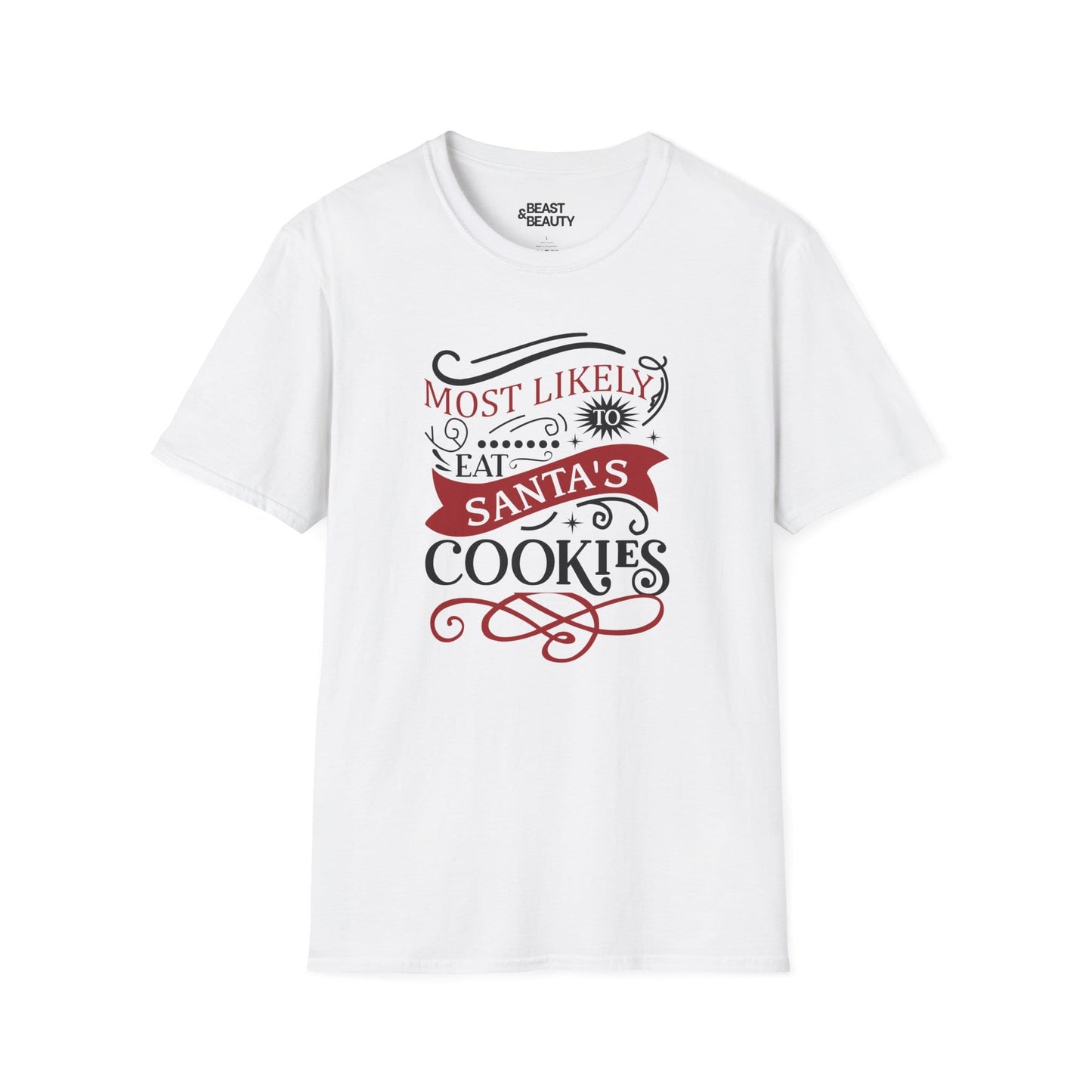 most likely to eat santa s cookies christmas t-shirt white t-shirt uk Christmas gift idea