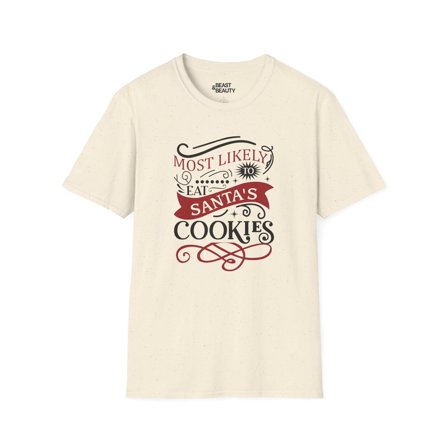 most likely to eat santa s cookies christmas t-shirt natural t-shirt uk Christmas gift idea