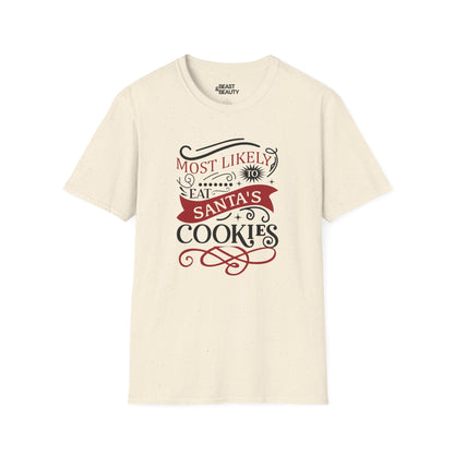 most likely to eat santa s cookies christmas t-shirt natural t-shirt uk Christmas gift idea