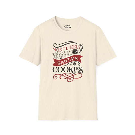 most likely to eat santa s cookies christmas t-shirt natural t-shirt uk Christmas gift idea
