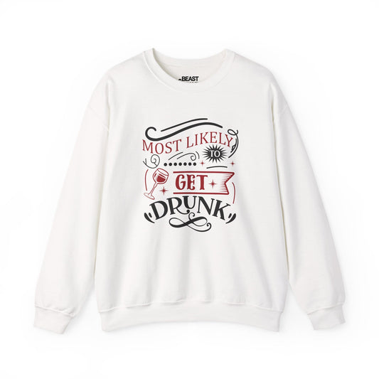 most likely to get drunk christmas sweatshirt white sweatshirt uk Christmas gift idea