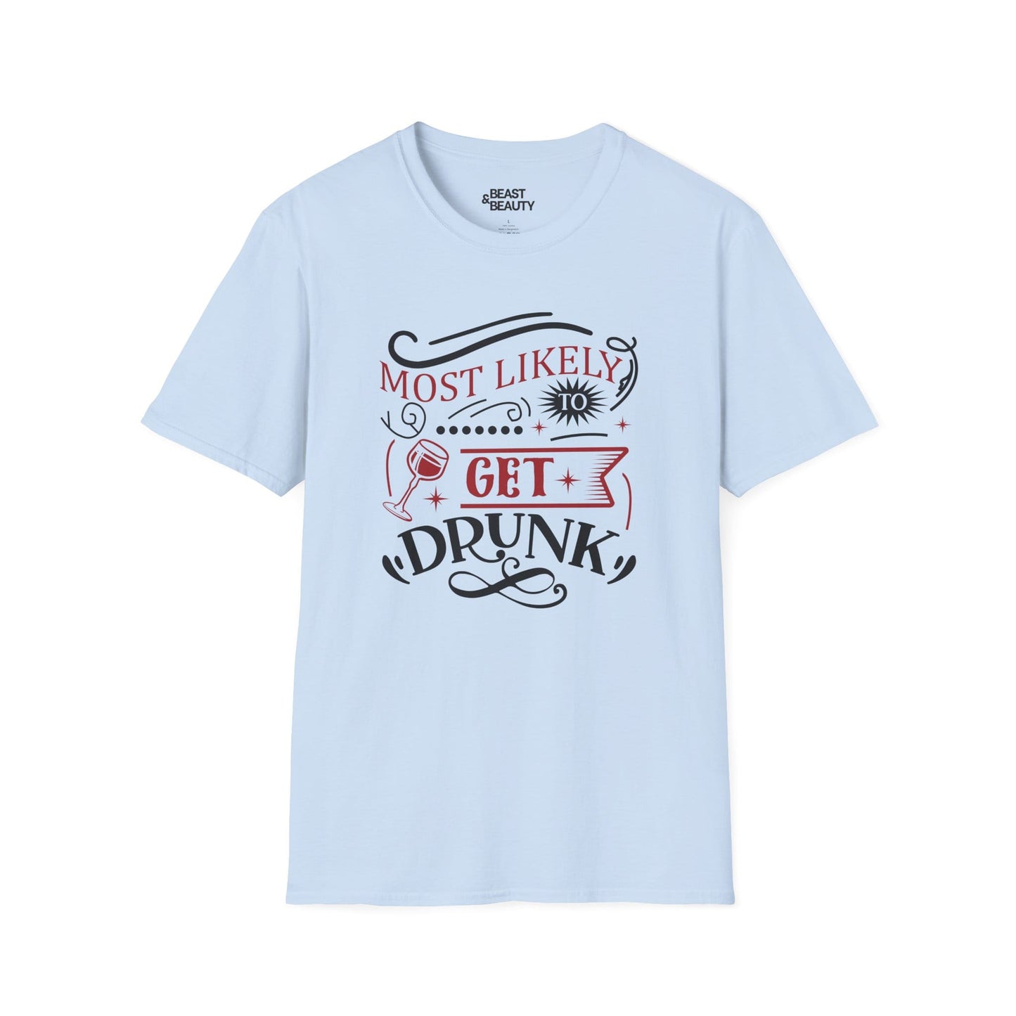 most likely to get drunk christmas t-shirt light blue t-shirt uk Christmas gift idea