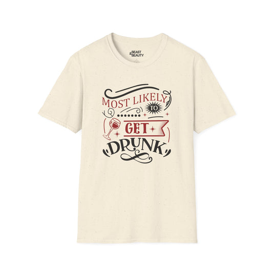 most likely to get drunk christmas t-shirt natural t-shirt uk Christmas gift idea