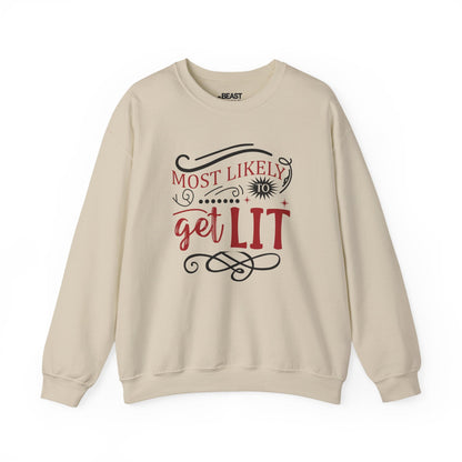 most likely to get lit christmas sweatshirt sand sweatshirt uk Christmas gift idea