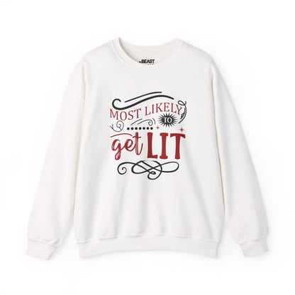 most likely to get lit christmas sweatshirt white sweatshirt uk Christmas gift idea