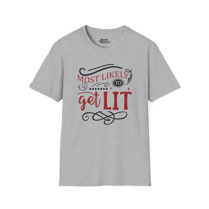 most likely to get lit christmas t-shirt sport grey t-shirt uk Christmas gift idea